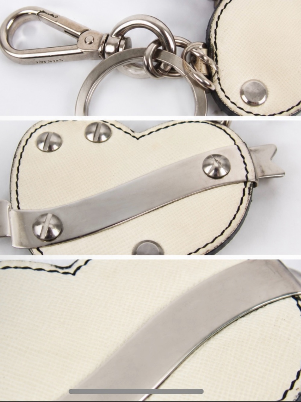 Prada Cream Heart Saffiano CHARM with Silver Hardware - Picture 2 of 5